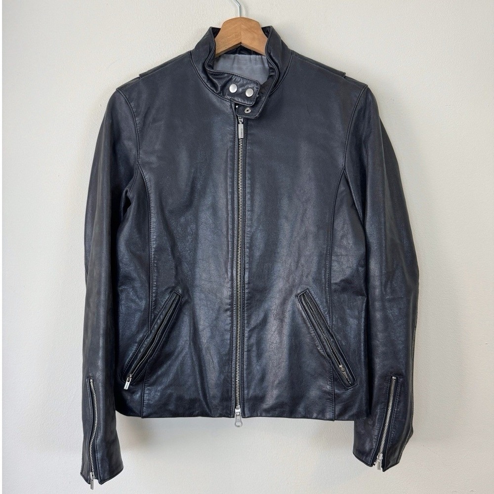 Vintage Guess Women's Zip Up Leather Mock Neck Jacket Small